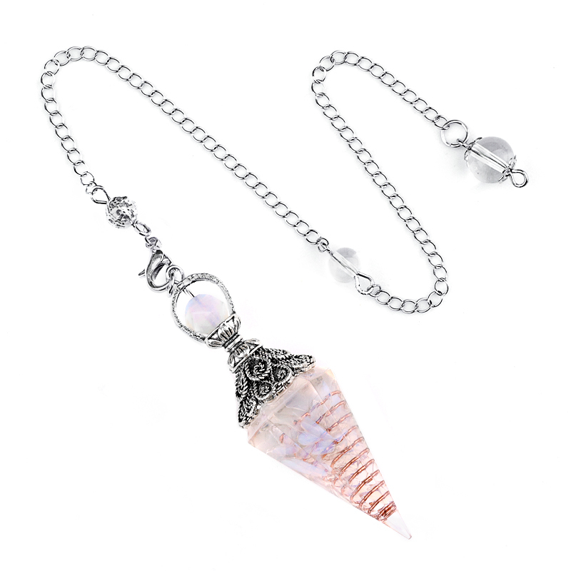 Chip Stone Resin Hexagonal Cone Antique Silver Pendulum Pendant with 7 Chakra Chain