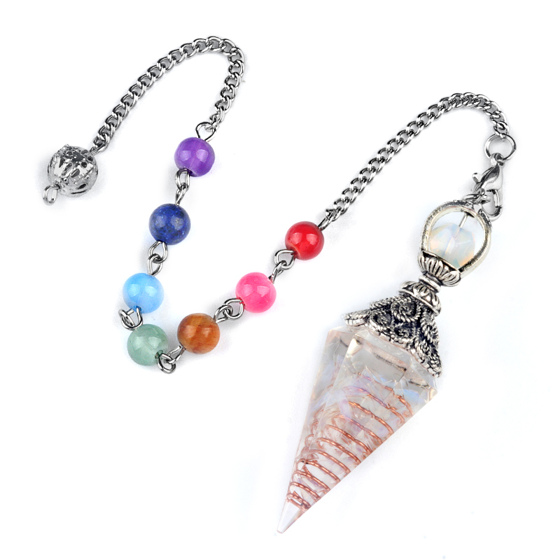 Chip Stone Resin Hexagonal Cone Antique Silver Pendulum Pendant(approx 20x40mm) for making jewelry