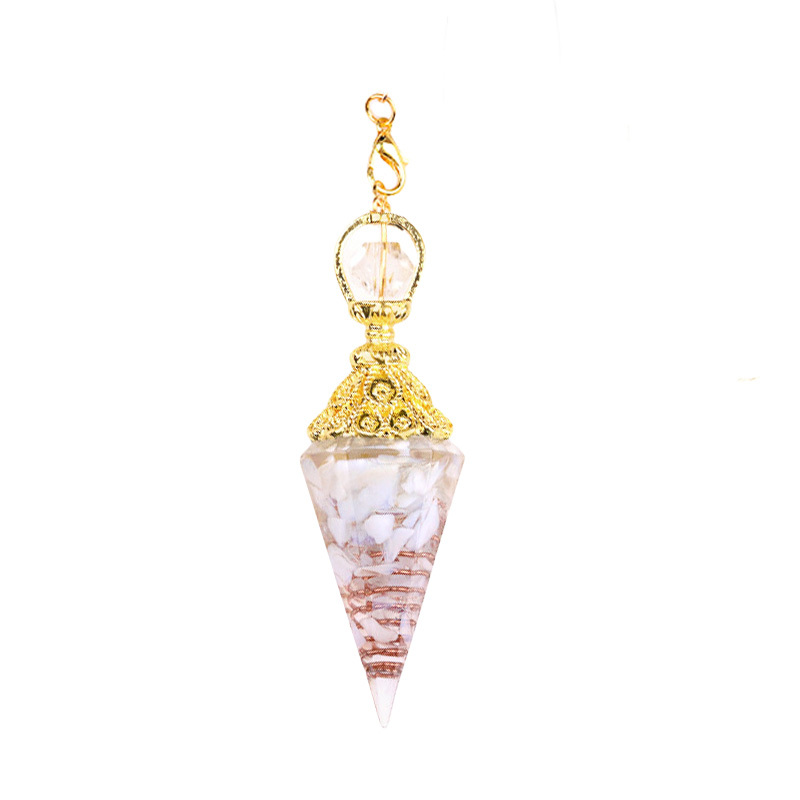 Chip Stone Resin Hexagonal Cone Gold Pendulum Pendant with Lotus Chain