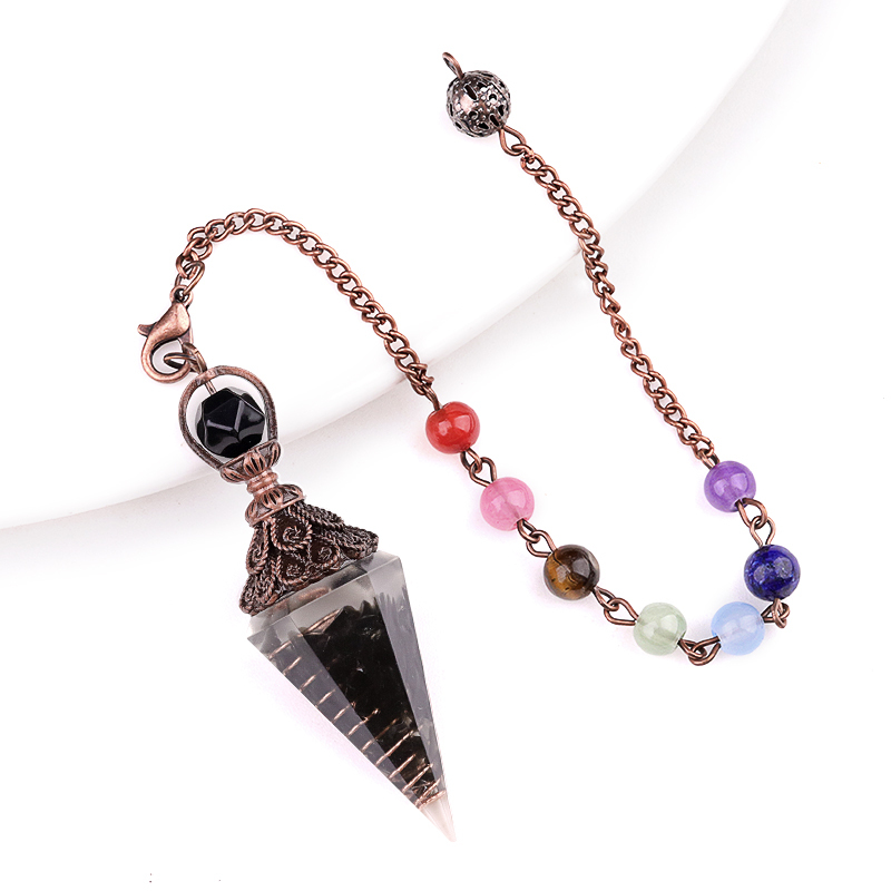 Chip Stone Resin Hexagonal Cone Antique Bronze Pendulum Pendant For Making Jewelry