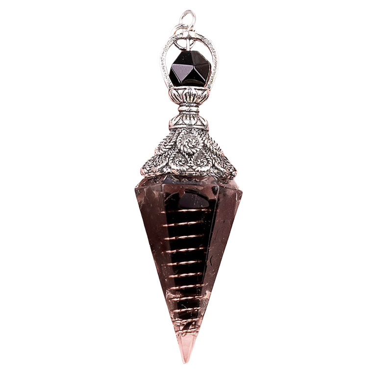 Chip Stone Resin Hexagonal Cone Antique Silver Pendulum Pendant with 7 Chakra Chain