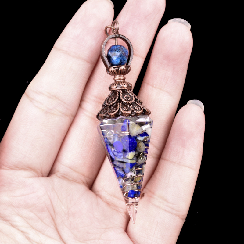 Chip Stone Resin Hexagonal Cone Antique Bronze Pendulum Pendant For Making Jewelry