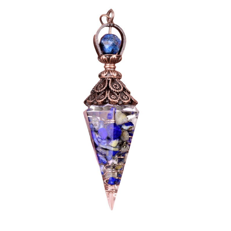 Chip Stone Resin Hexagonal Cone Antique Bronze Pendulum Pendant For Making Jewelry