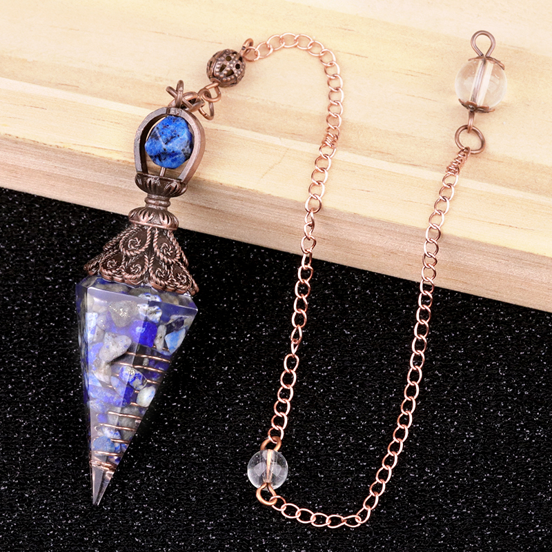 Chip Stone Resin Hexagonal Cone Antique Bronze Pendulum Pendant For Making Jewelry