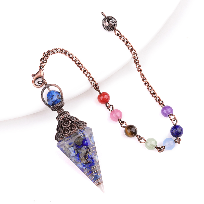 Chip Stone Resin Hexagonal Cone Antique Bronze Pendulum Pendant For Making Jewelry