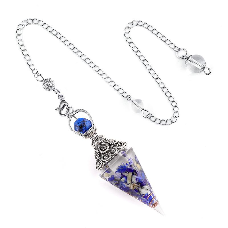 Chip Stone Resin Hexagonal Cone Antique Silver Pendulum Pendant(approx 20x40mm) for making jewelry