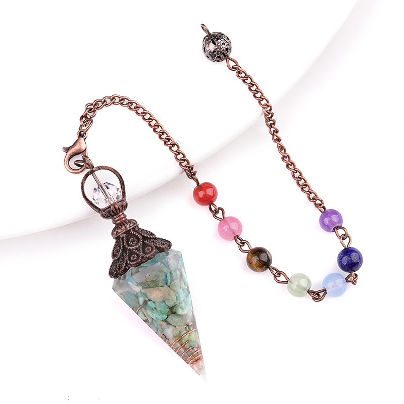 Chip Stone Resin Hexagonal Cone Antique Bronze Pendulum Pendant For Making Jewelry
