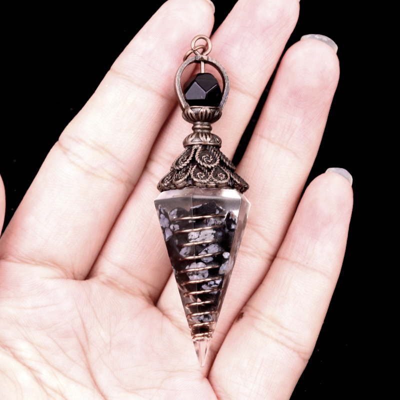 Chip Stone Resin Hexagonal Cone Antique Bronze Pendulum Pendant For Making Jewelry