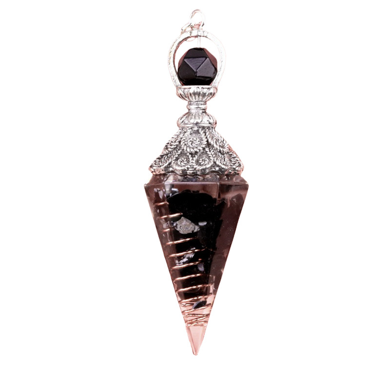Chip Stone Resin Hexagonal Cone Antique Silver Pendulum Pendant(approx 20x40mm) for making jewelry