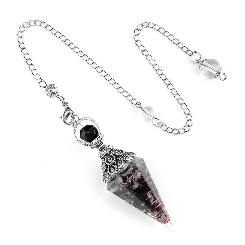 Chip Stone Resin Hexagonal Cone Antique Silver Pendulum Pendant with 7 Chakra Chain