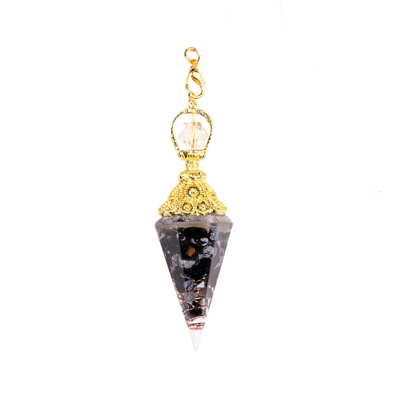 Chip Stone Resin Hexagonal Cone Gold Pendulum Pendant with Lotus Chain