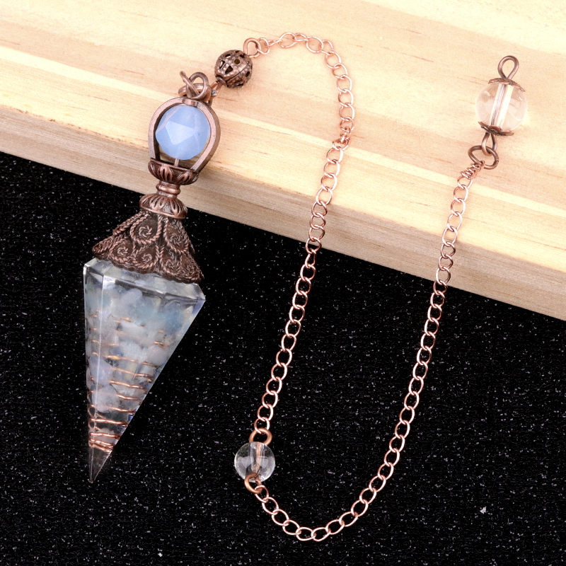 Chip Stone Resin Hexagonal Cone Antique Bronze Pendulum Pendant For Making Jewelry