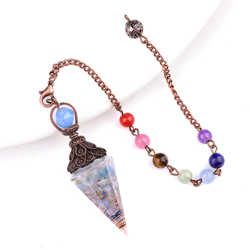 Chip Stone Resin Hexagonal Cone Antique Bronze Pendulum Pendant For Making Jewelry