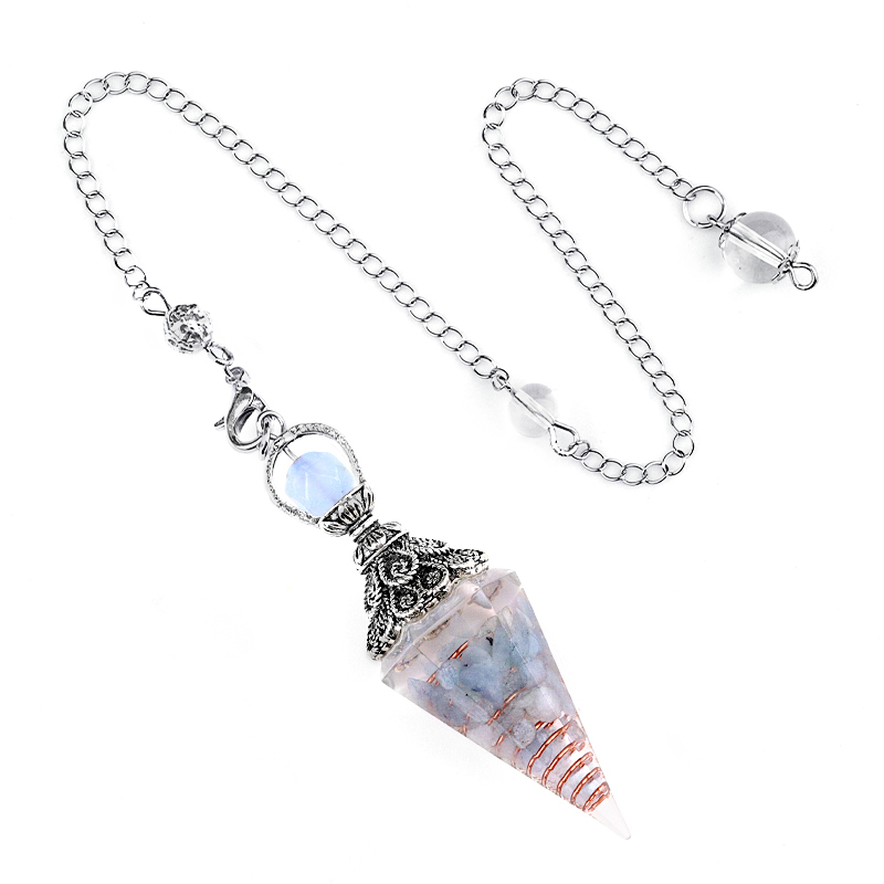 Chip Stone Resin Hexagonal Cone Antique Silver Pendulum Pendant(approx 20x40mm) for making jewelry