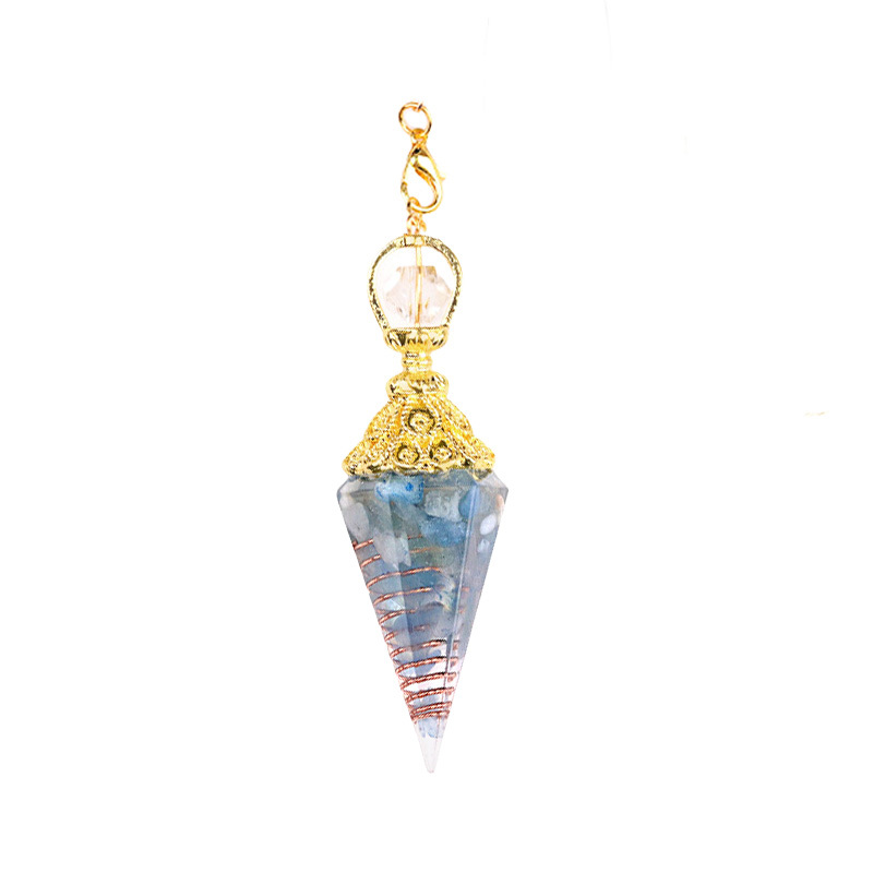 Chip Stone Resin Hexagonal Cone Gold Pendulum Pendant with Lotus Chain