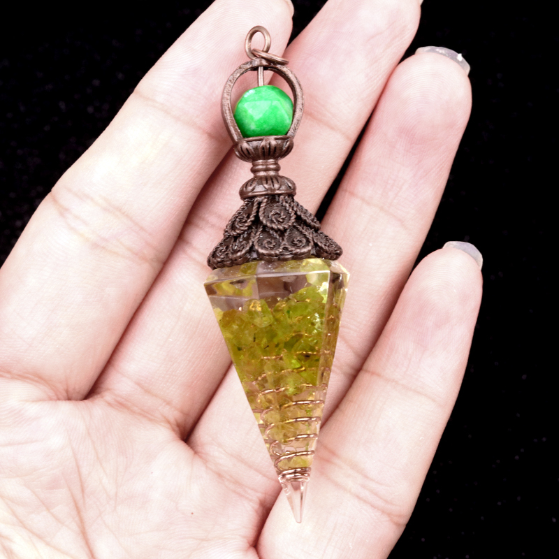 Chip Stone Resin Hexagonal Cone Antique Bronze Pendulum Pendant For Making Jewelry