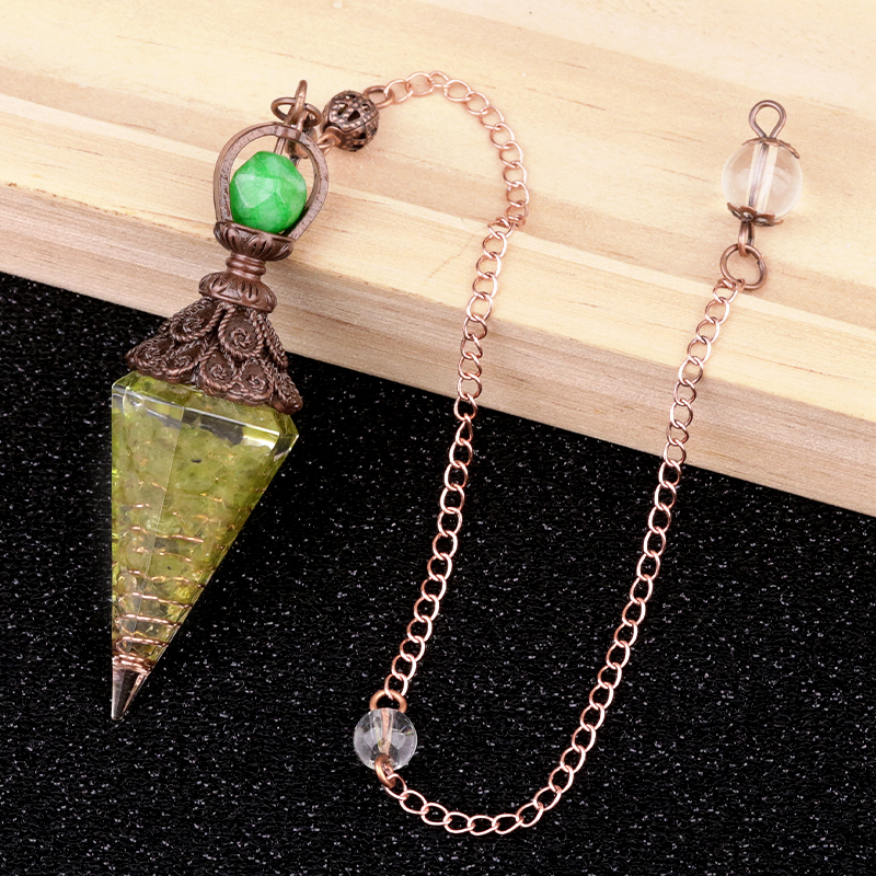 Chip Stone Resin Hexagonal Cone Antique Bronze Pendulum Pendant For Making Jewelry