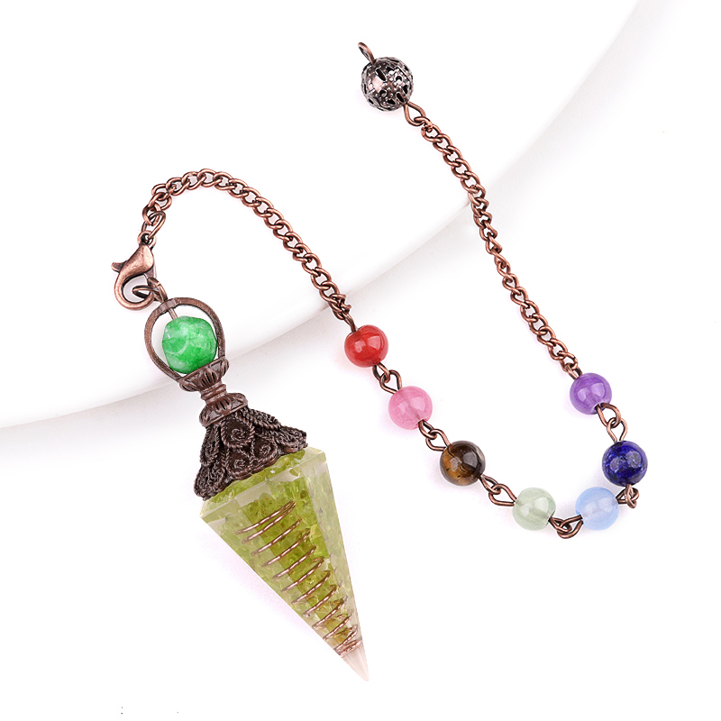 Chip Stone Resin Hexagonal Cone Antique Bronze Pendulum Pendant For Making Jewelry