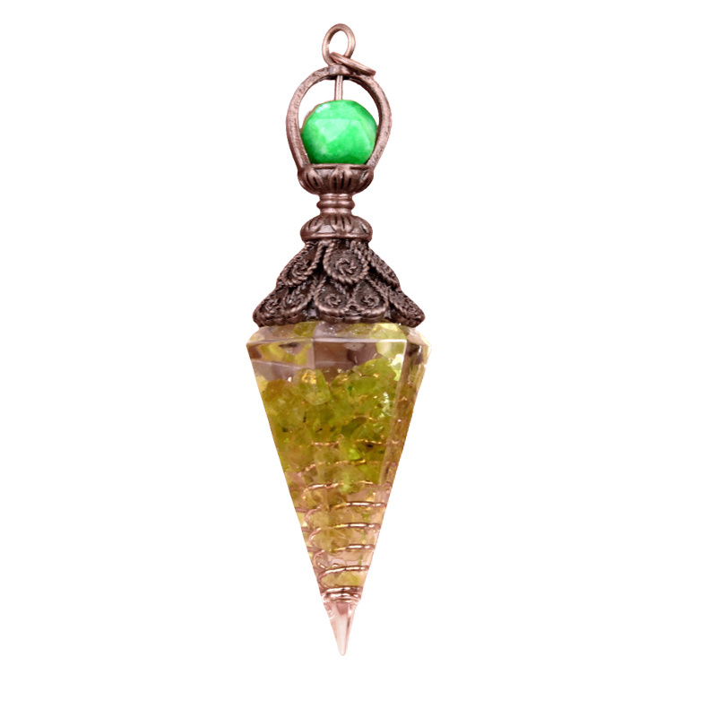 Chip Stone Resin Hexagonal Cone Antique Bronze Pendulum Pendant For Making Jewelry