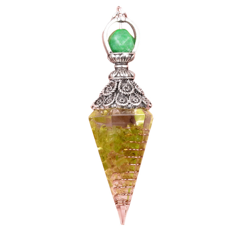 Chip Stone Resin Hexagonal Cone Antique Silver Pendulum Pendant(approx 20x40mm) for making jewelry