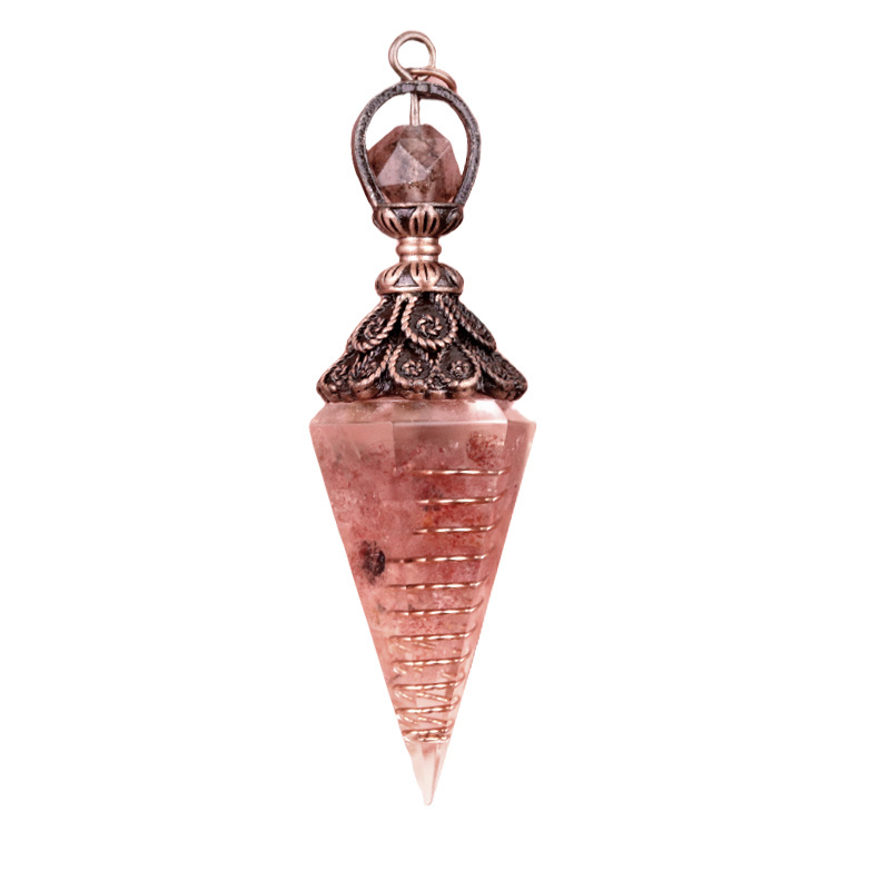 Chip Stone Resin Hexagonal Cone Antique Bronze Pendulum Pendant For Making Jewelry