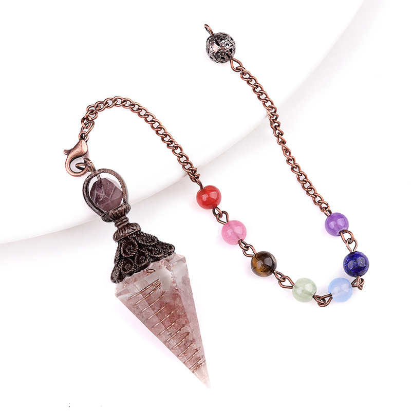 Chip Stone Resin Hexagonal Cone Antique Bronze Pendulum Pendant For Making Jewelry