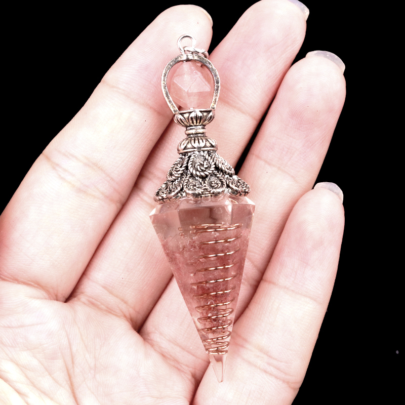 Chip Stone Resin Hexagonal Cone Antique Silver Pendulum Pendant with 7 Chakra Chain