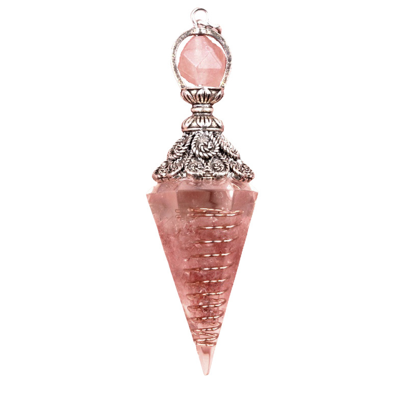 Chip Stone Resin Hexagonal Cone Antique Silver Pendulum Pendant with 7 Chakra Chain