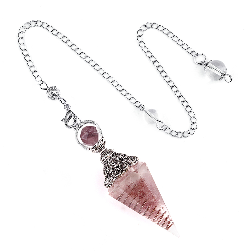 Chip Stone Resin Hexagonal Cone Antique Silver Pendulum Pendant with 7 Chakra Chain