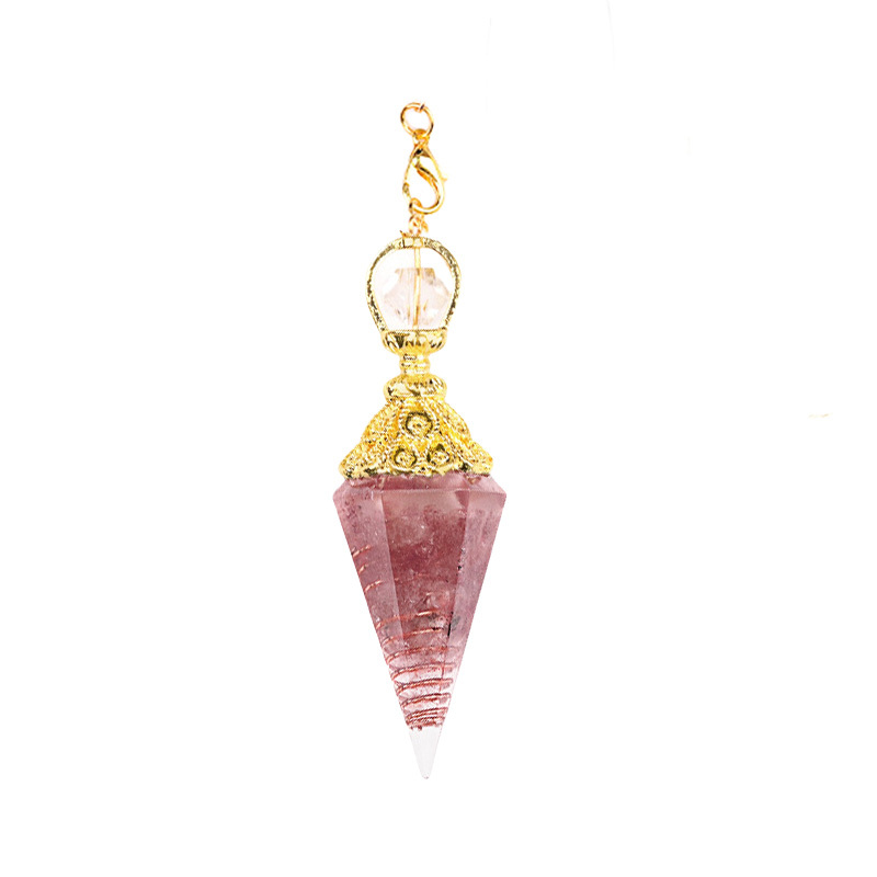 Chip Stone Resin Hexagonal Cone Gold Pendulum Pendant with Lotus Chain