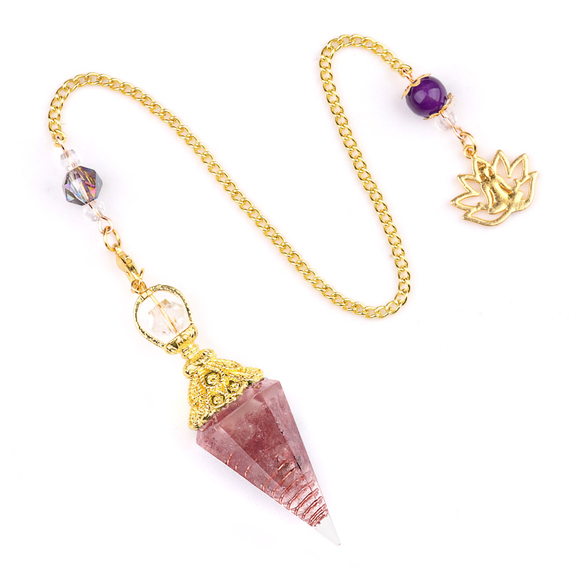 Chip Stone Resin Hexagonal Cone Gold Pendulum Pendant with Lotus Chain