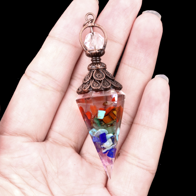 Chip Stone Resin Hexagonal Cone Antique Bronze Pendulum Pendant For Making Jewelry
