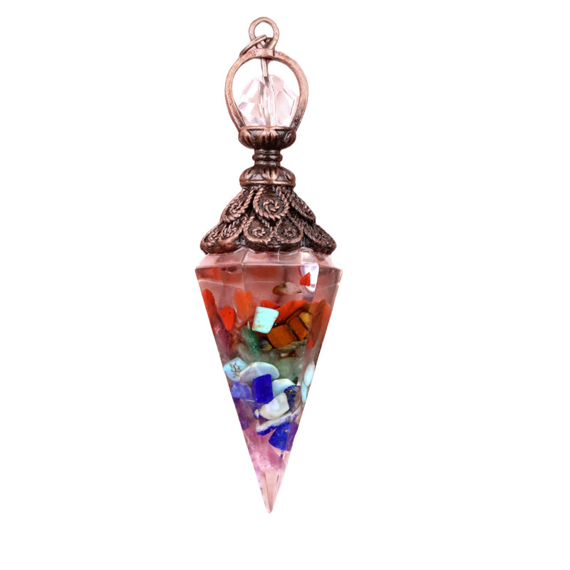 Chip Stone Resin Hexagonal Cone Antique Bronze Pendulum Pendant For Making Jewelry