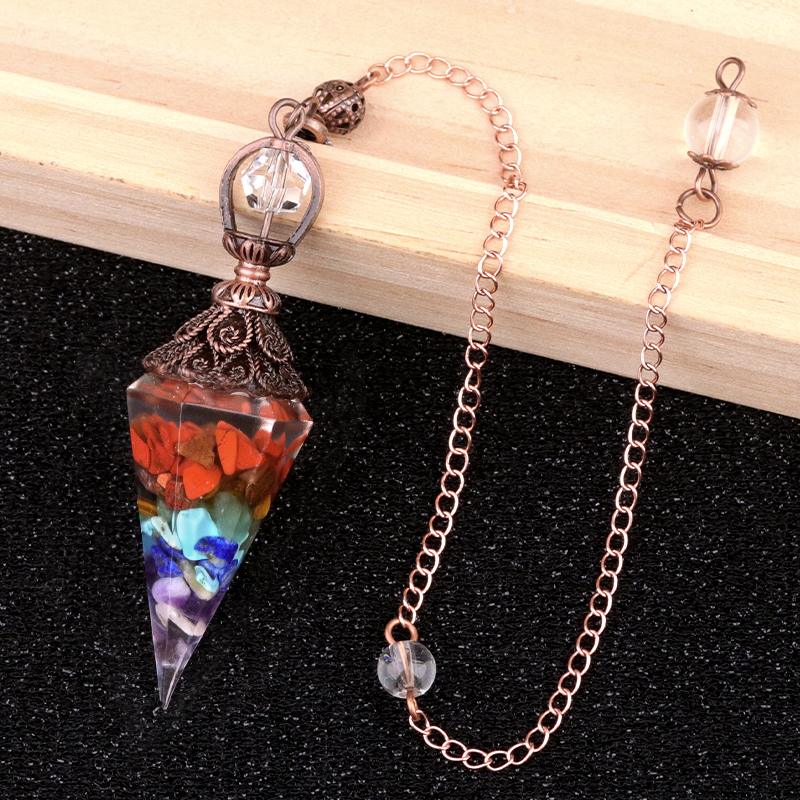 Chip Stone Resin Hexagonal Cone Antique Bronze Pendulum Pendant For Making Jewelry