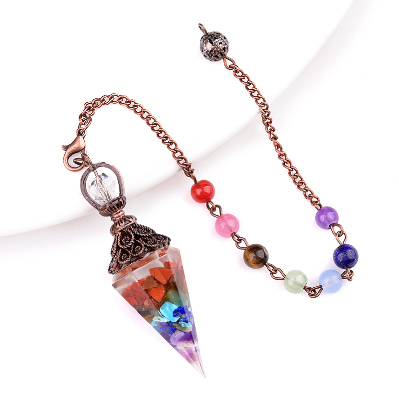 Chip Stone Resin Hexagonal Cone Antique Bronze Pendulum Pendant For Making Jewelry