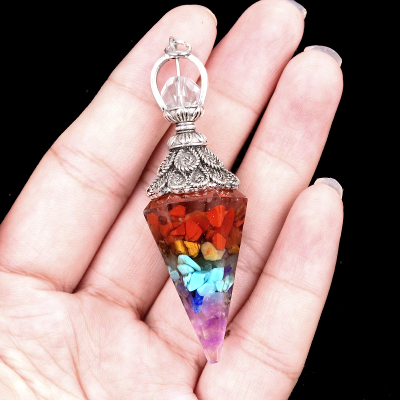 Chip Stone Resin Hexagonal Cone Antique Silver Pendulum Pendant(approx 20x40mm) for making jewelry