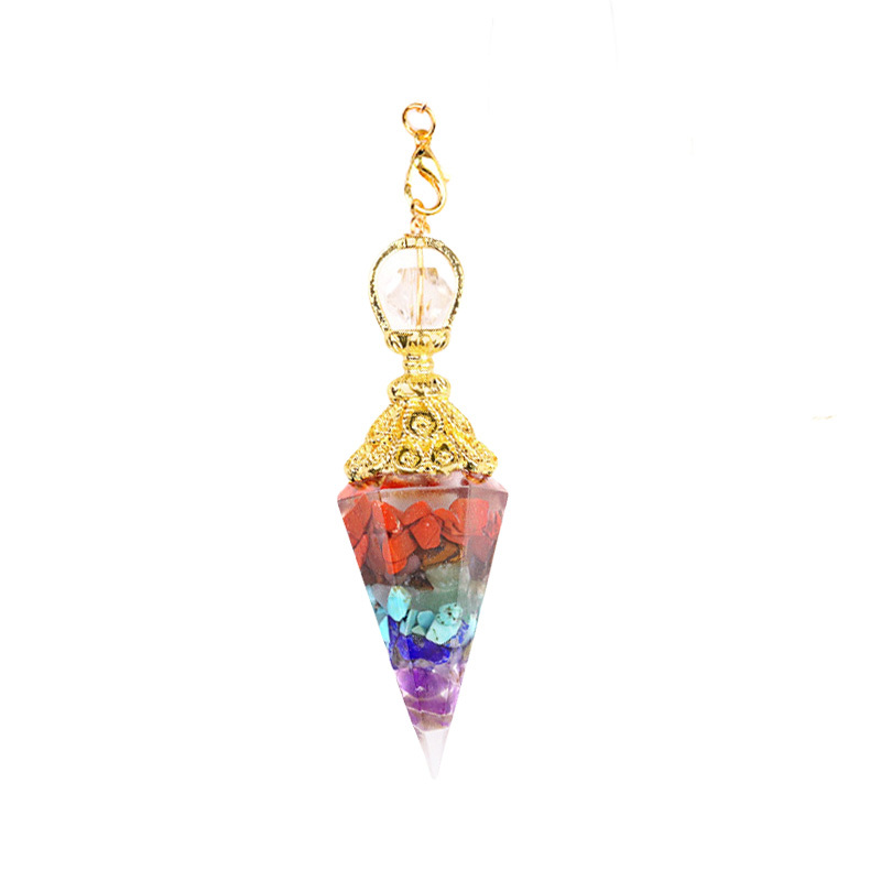 Chip Stone Resin Hexagonal Cone Gold Pendulum Pendant(approx 20x40mm) for making jewelry