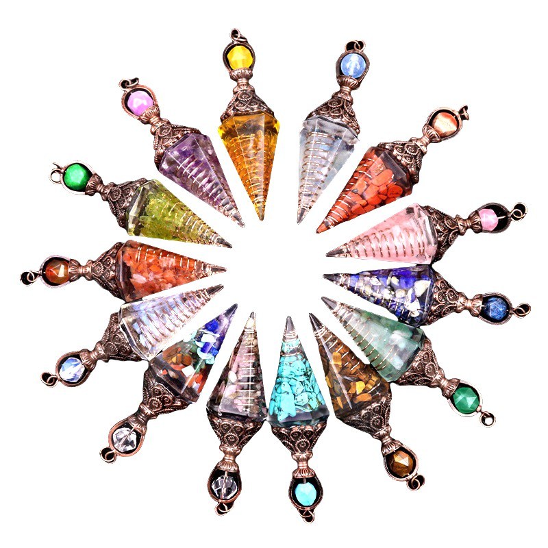 Chip Stone Resin Hexagonal Cone Antique Bronze Pendulum Pendant For Making Jewelry