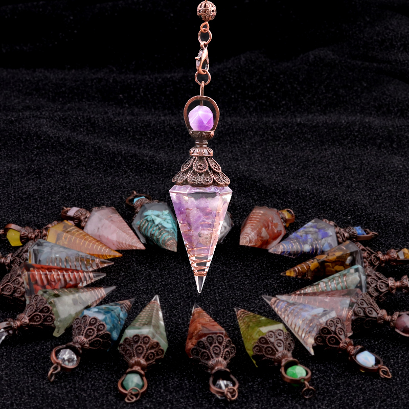 Chip Stone Resin Hexagonal Cone Antique Bronze Pendulum Pendant For Making Jewelry