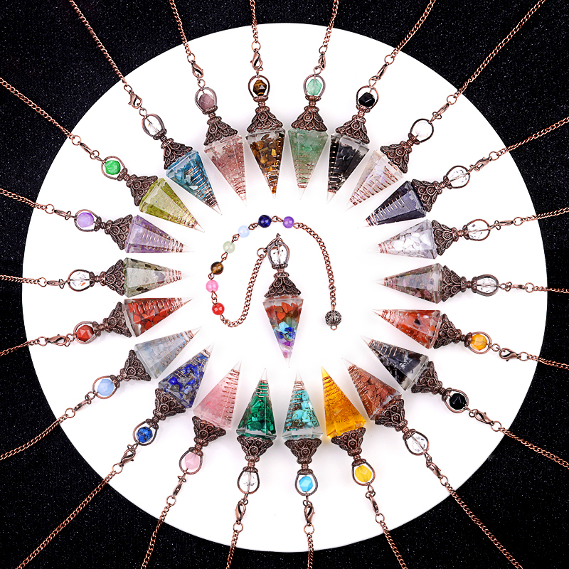 Chip Stone Resin Hexagonal Cone Antique Bronze Pendulum Pendant For Making Jewelry