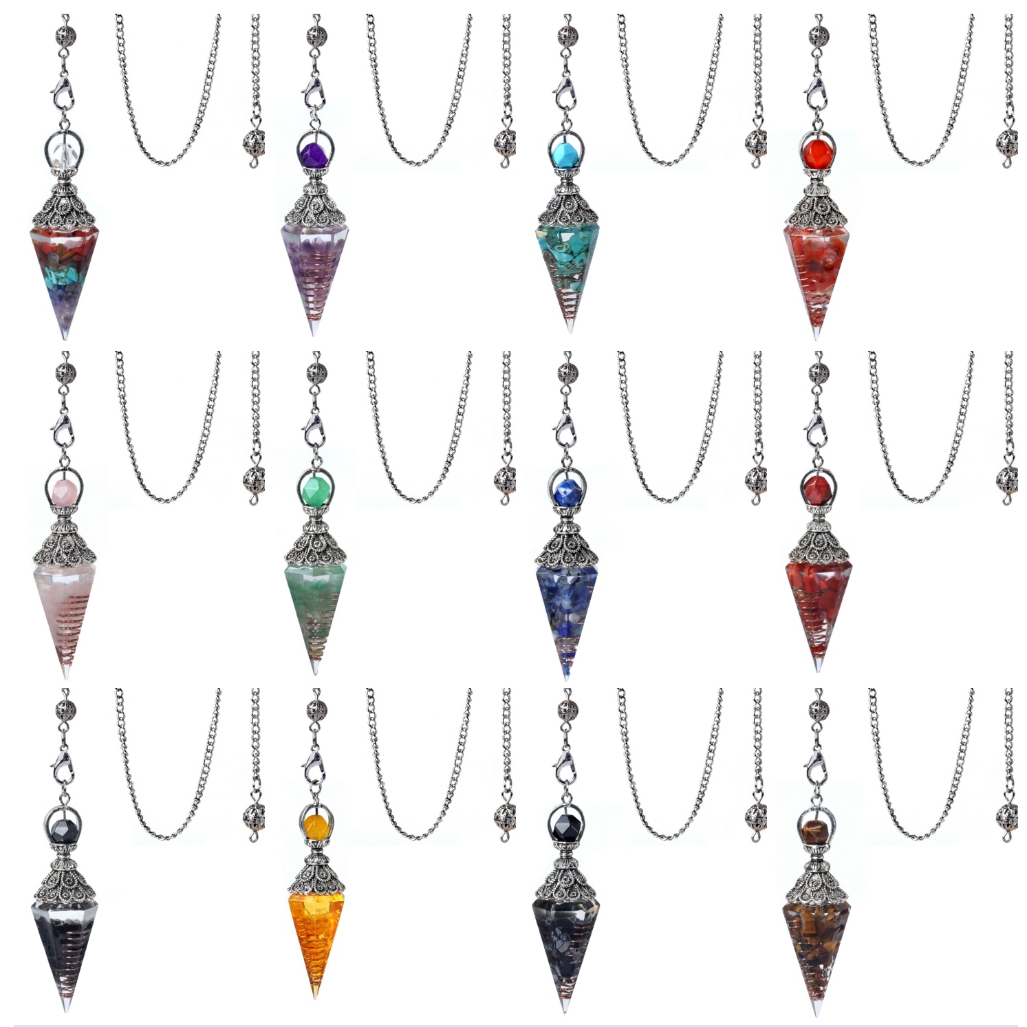 Chip Stone Resin Hexagonal Cone Antique Silver Pendulum Pendant(approx 20x40mm) for making jewelry