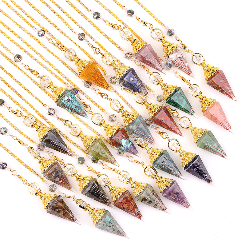 Chip Stone Resin Hexagonal Cone Gold Pendulum Pendant(approx 20x40mm) for making jewelry