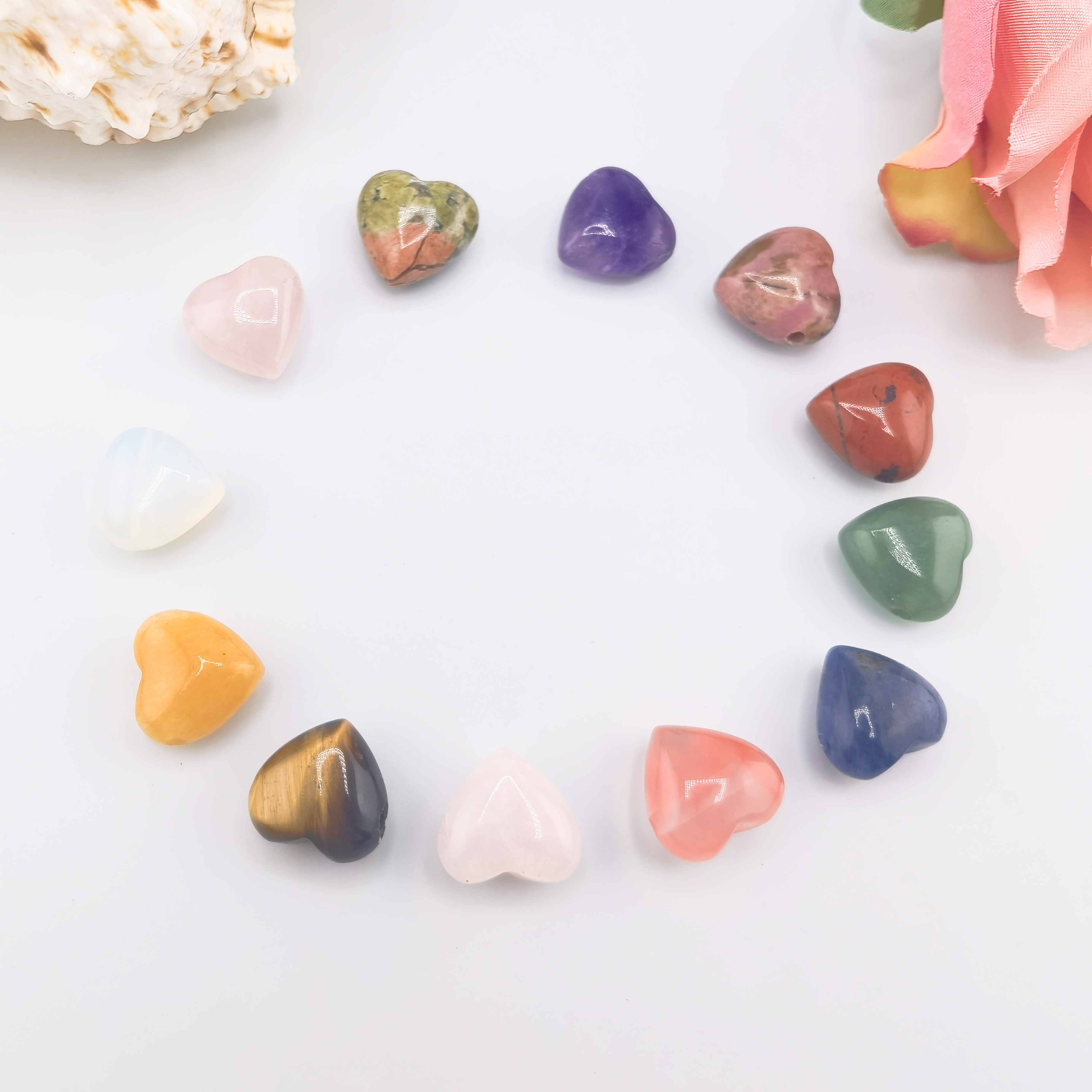 15MM Gemstone  Love Heart Beads Drilled Side Hole  For Making Jewelry