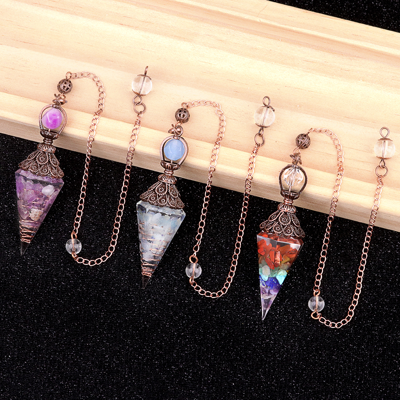 Chip Stone Resin Hexagonal Cone Antique Bronze Pendulum Pendant For Making Jewelry