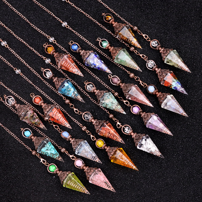 Chip Stone Resin Hexagonal Cone Antique Bronze Pendulum Pendant For Making Jewelry