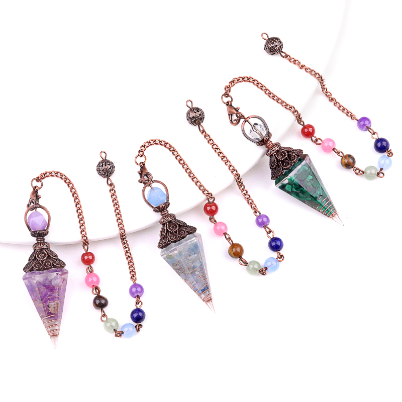 Chip Stone Resin Hexagonal Cone Antique Bronze Pendulum Pendant For Making Jewelry