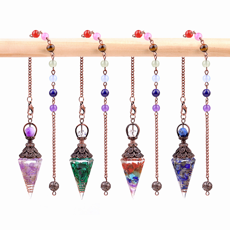 Chip Stone Resin Hexagonal Cone Antique Bronze Pendulum Pendant For Making Jewelry
