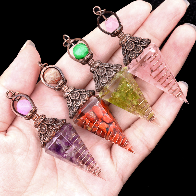 Chip Stone Resin Hexagonal Cone Antique Bronze Pendulum Pendant For Making Jewelry