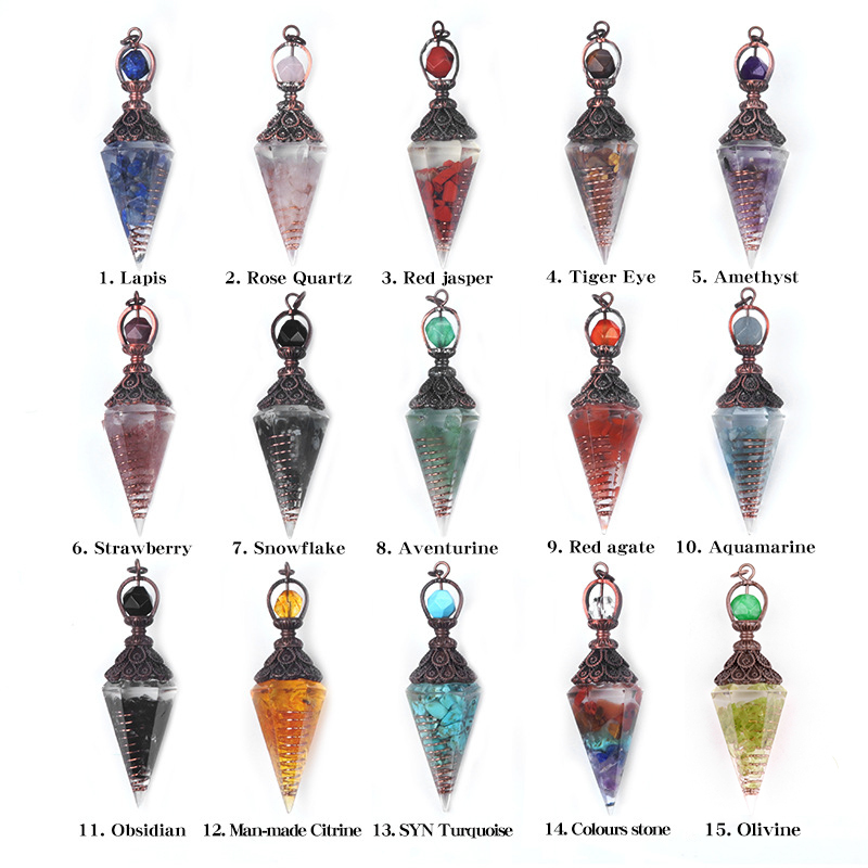 Chip Stone Resin Hexagonal Cone Antique Bronze Pendulum Pendant For Making Jewelry