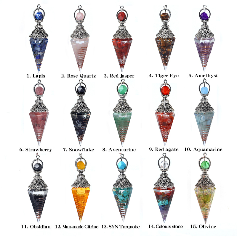 Chip Stone Resin Hexagonal Cone Antique Silver Pendulum Pendant(approx 20x40mm) for making jewelry